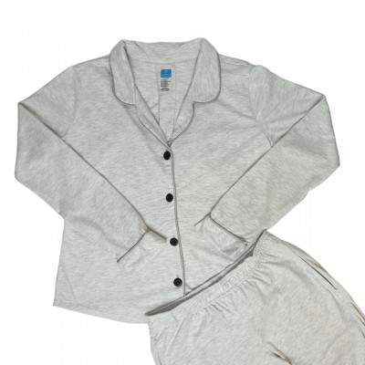 Pijama Cl&aacute;sica Botones Bavara gris claro mujer manga larga